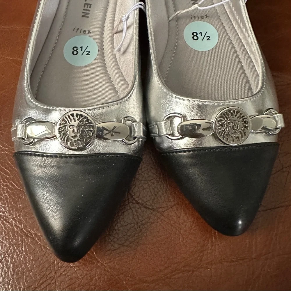 AK Anne Klein Silver and Black Flats